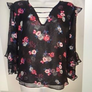 Express floral blouse, black and print
